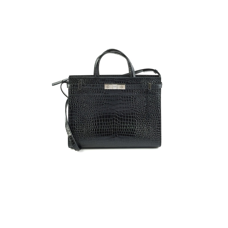 Saint Laurent Manhattan Shopper Embossed Croc Tote Black