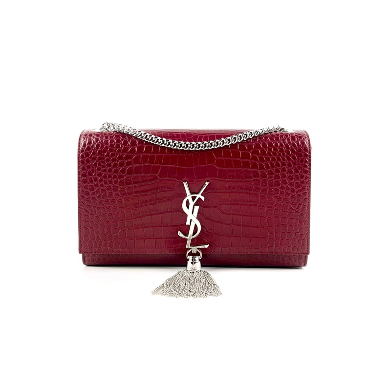 Saint Laurent Medium Kate Crocodile Embossed Burgundy