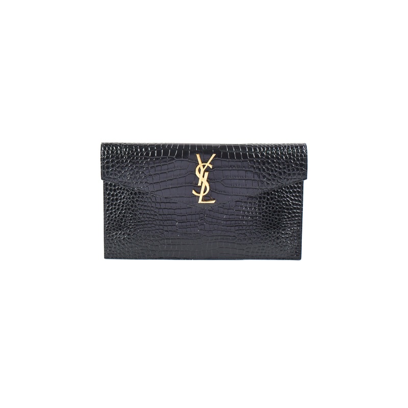 Saint Laurent Uptown Crocodile Embossed Leather Black