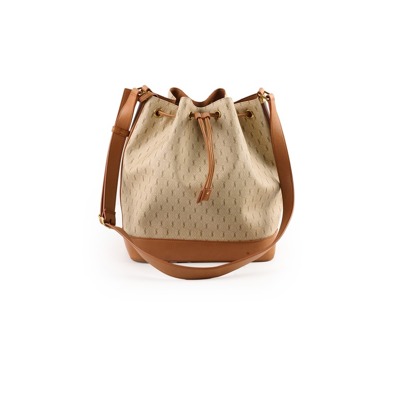 Saint Laurent Monogram Canvas Bucket Bag Beige