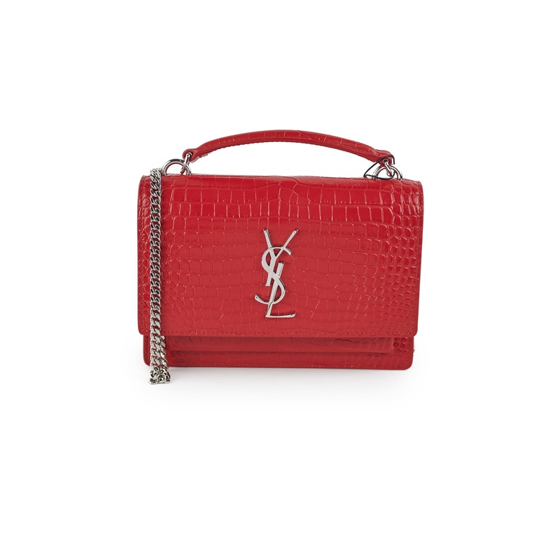 Saint Laurent Sunset On Chain Mini Croc Embossed Red