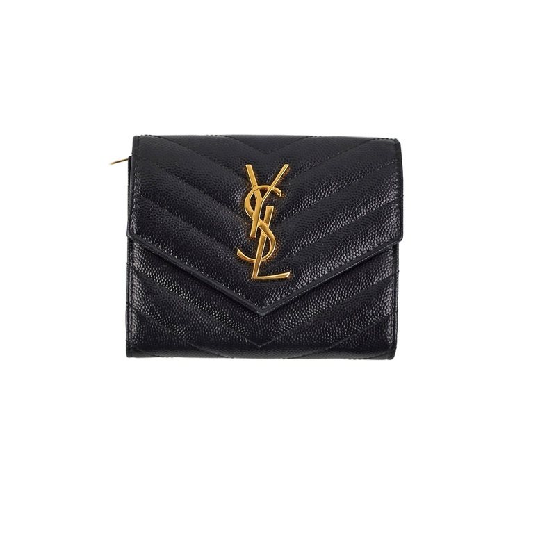 Saint Laurent Trifold Compact Leather Wallet Black