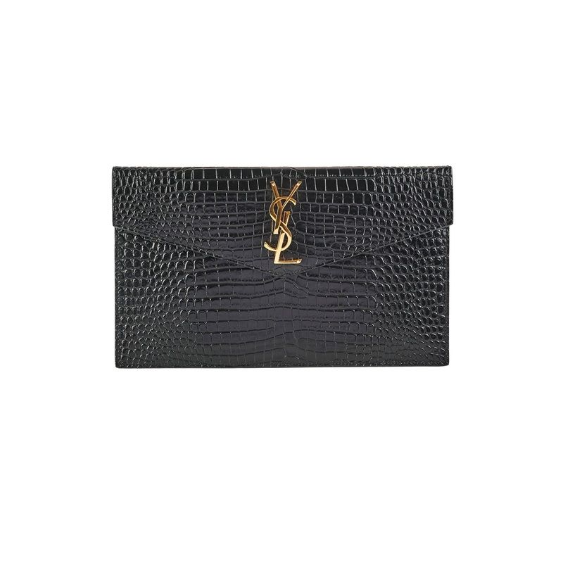 Saint Laurent Uptown Pouch Black Croc Embossed Clutch