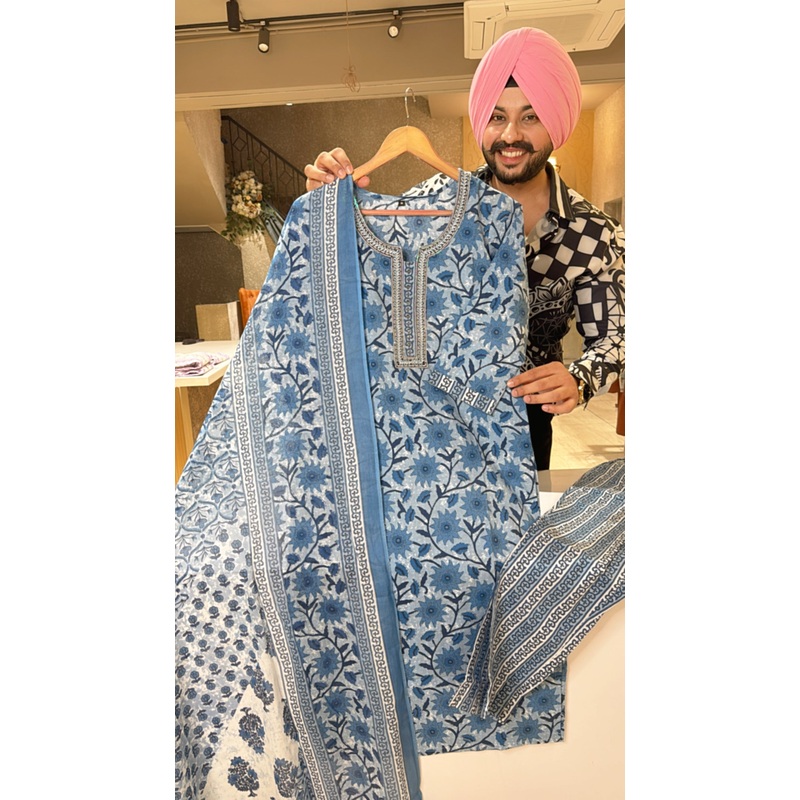 Blue Pure Cotton Office Wear suit with Beautiful Duppata