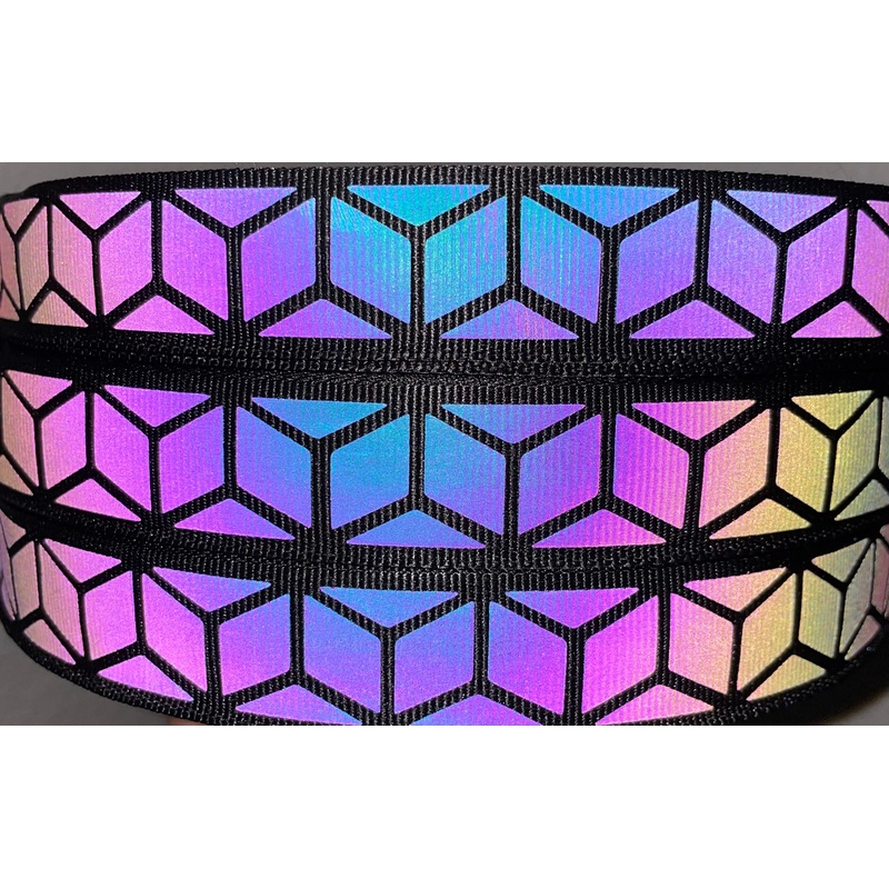 Cube Rainbow Reflective Webbing (by the yard)