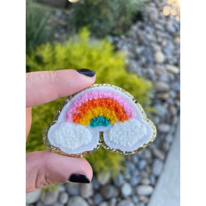 Small Rainbow Glitter Chenille Patch (self adhesive)