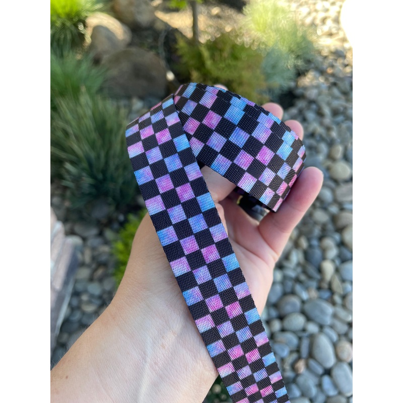 Blue/Pink Tie Dye Check 1 Seatbelt Webbing (by the yard)