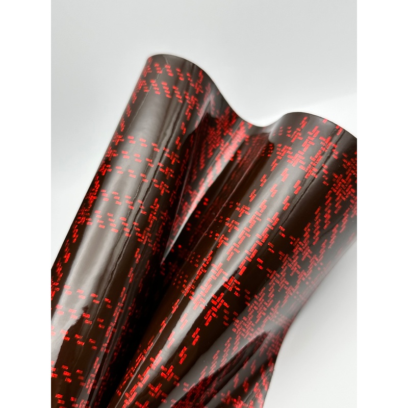 Chocolate and Red Holographic Plaid Patent Vinyl
