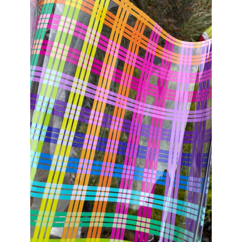 Bright Rainbow Plaid Clear TPU Vinyl
