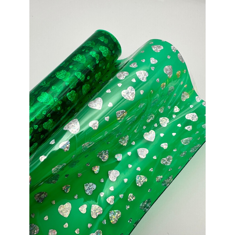 Emerald Holographic Heart Clear Vinyl