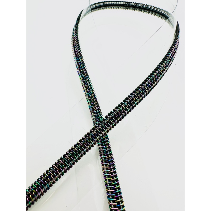 Clear vinyl zipper tape with iridescent teeth