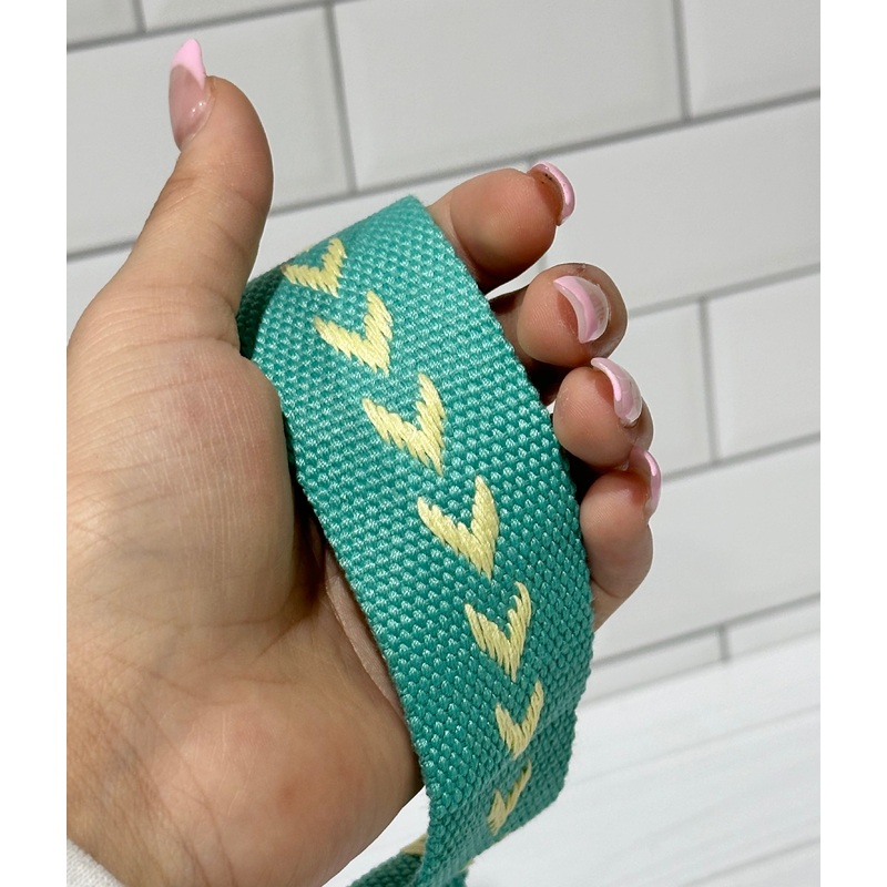 Dark Mint with Yellow Arrow 1.5 Cotton Webbing