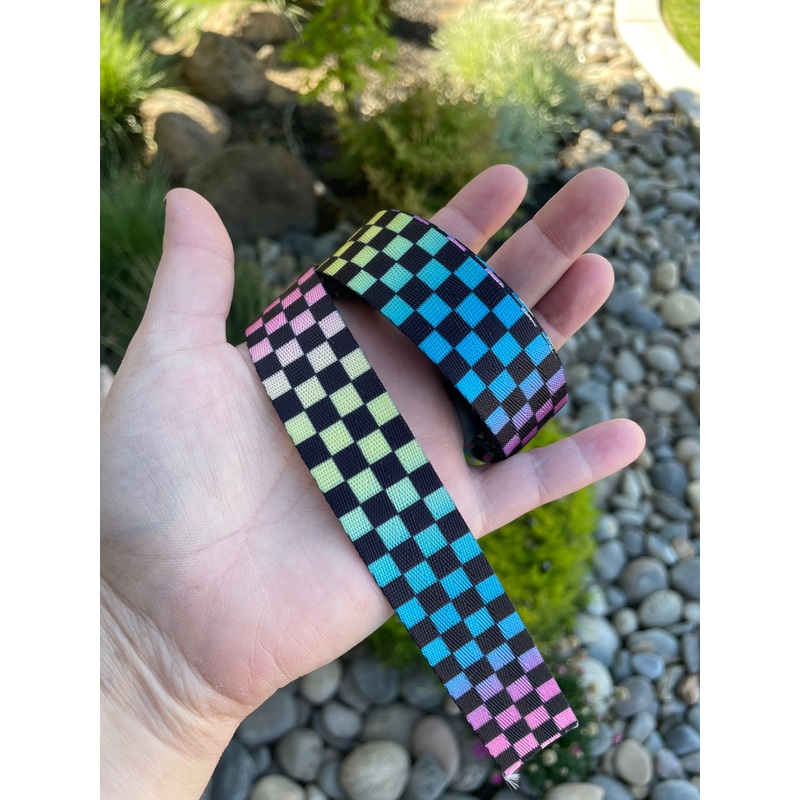 Bright Rainbow Ombr Check 1 Seatbelt Webbing (by the yard)