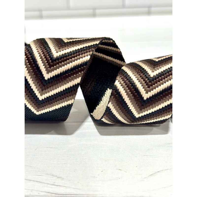 Chocolate/Tan/Black Woven Chevron 1.5  Webbing