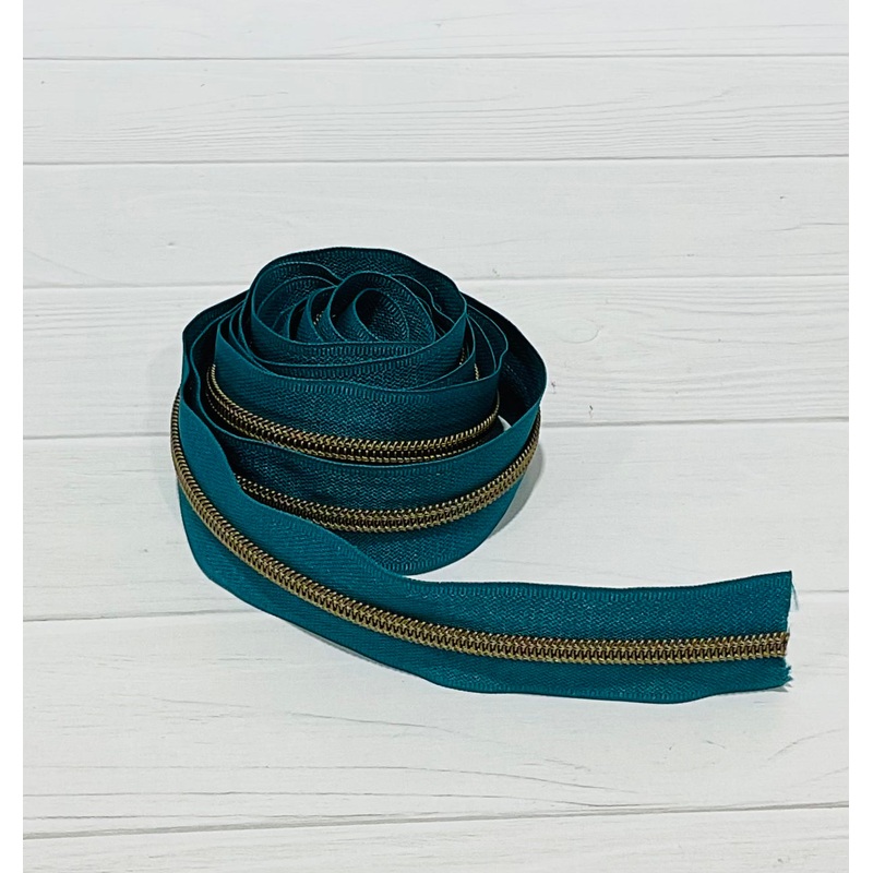 Teal with Antique Teeth Zipper Tape