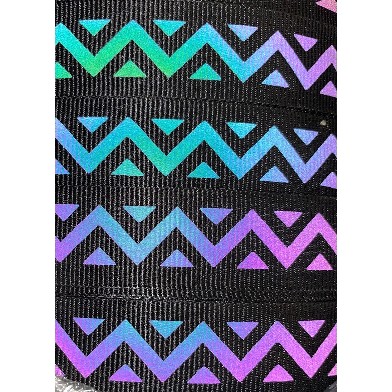 Small Scale Chevron Rainbow Reflective Webbing (by the yard)