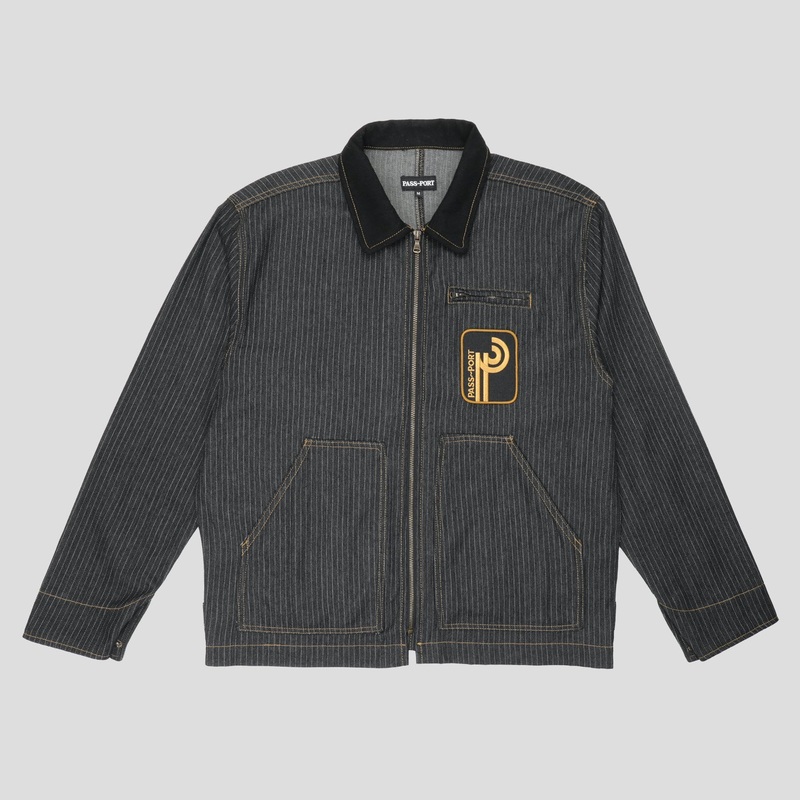 Long Con Striped Denim Packers Jacket – Black