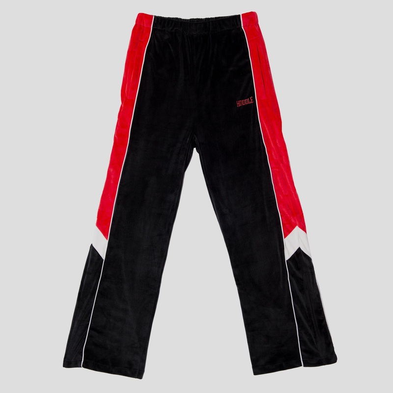 Hoddle Velour Track Pant – Black / Red