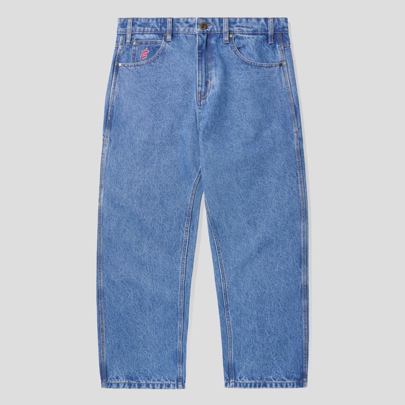 Cash Only Logo Baggy Denim Jeans – Light Indigo