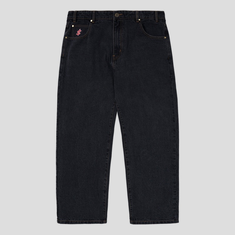 Cash Only Logo Baggy Denim Jeans – Washed Black