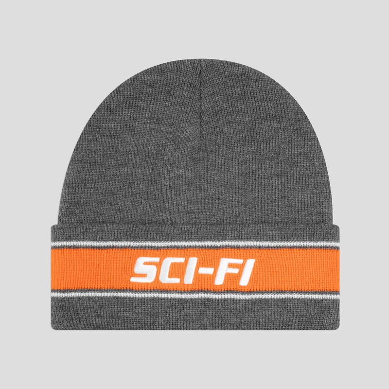Sci-Fi Fantasy Stripe Fold Logo Beanie – Grey Heather