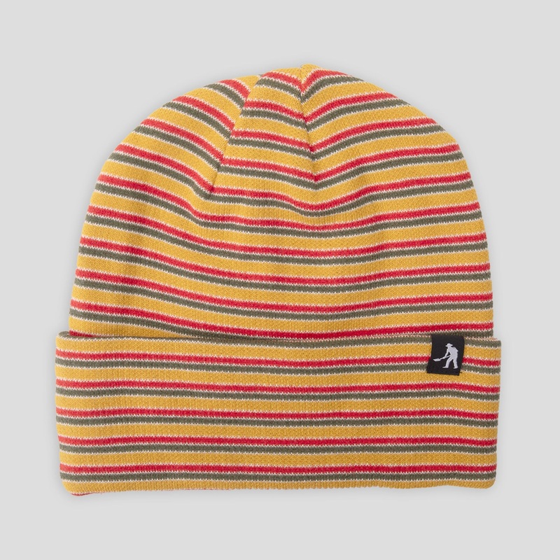 Organic Cotton Stripe Knit Beanie – Mustard Multi