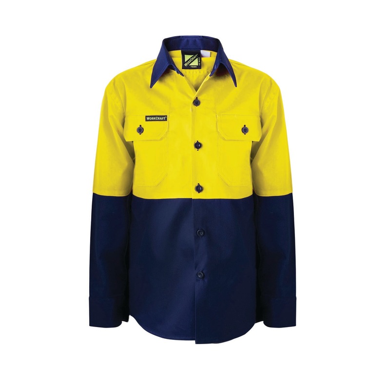 Kids Lightweight Hi Vis Long Sleeve Cotton Drill Shirt