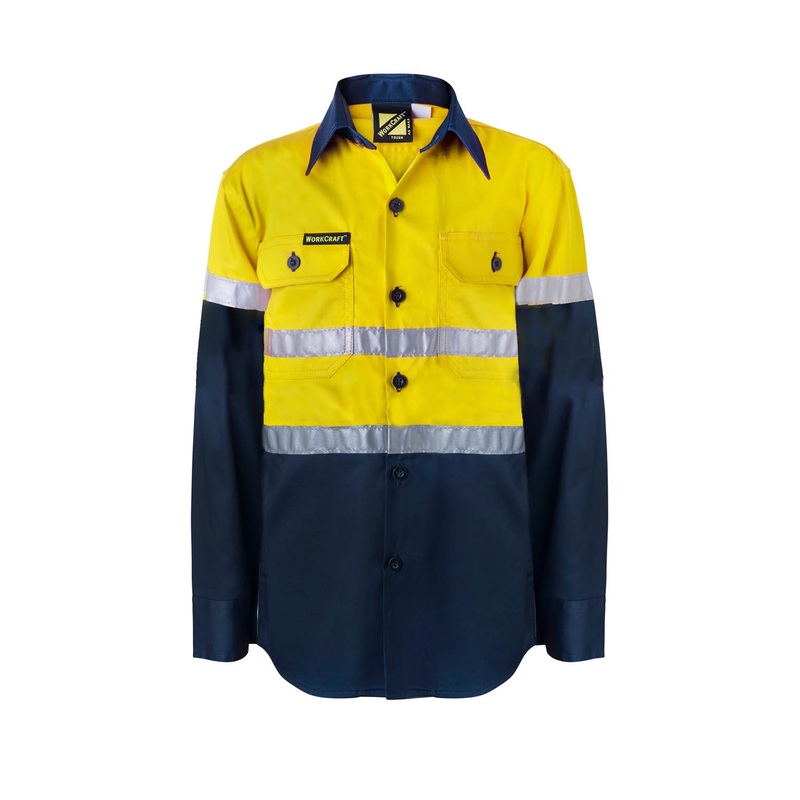 Kids Lightweight Hi Vis Long Sleeve Reflective Cotton Drill  Shirt