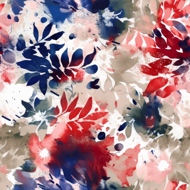 Red, White & Blue Watercolor Floral  100% Quilting Cotton Fabric by the Yard