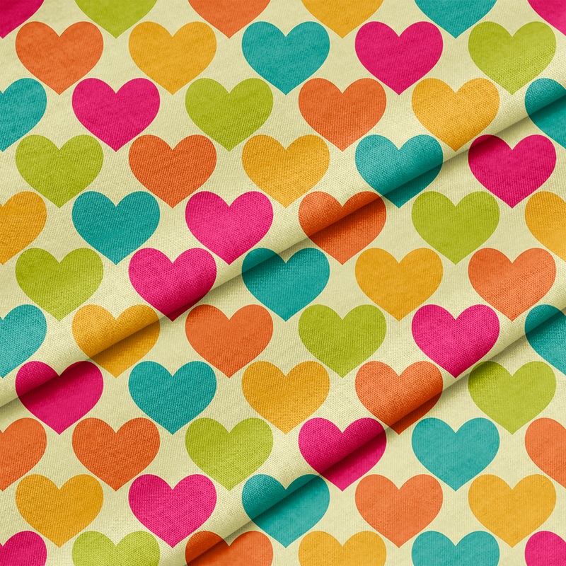 Retro Hearts Multi  100% Quilting Cotton Fabric by the Yard