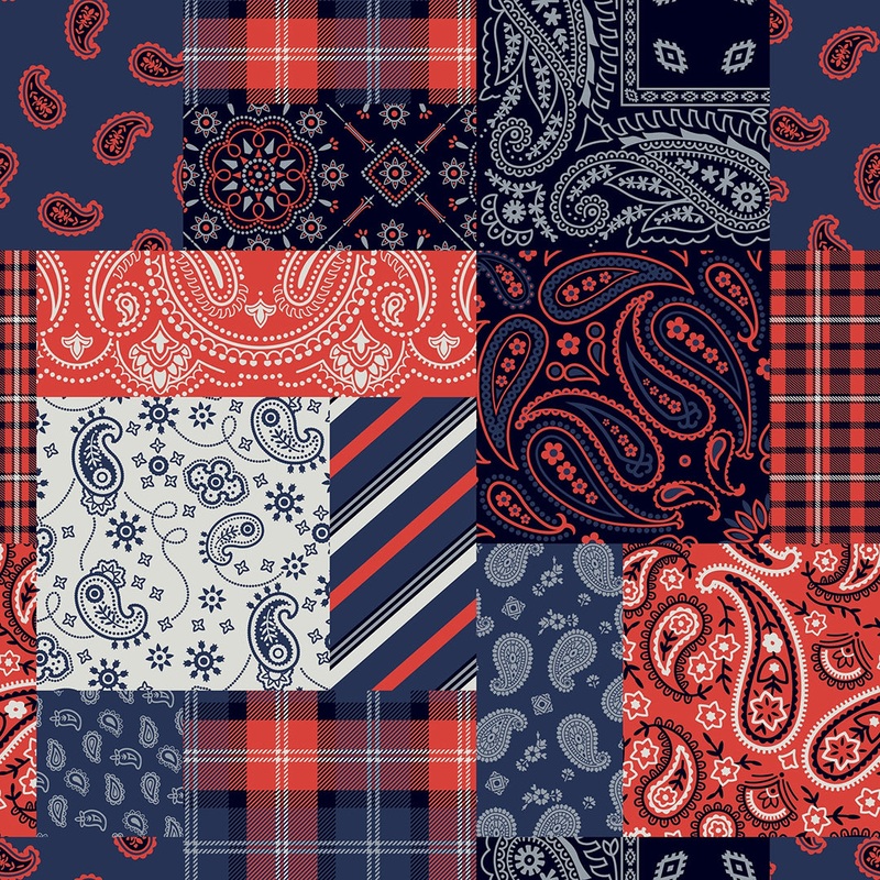 Red/Blue Bandana  100% Quilting Cotton Fabric by the Yard