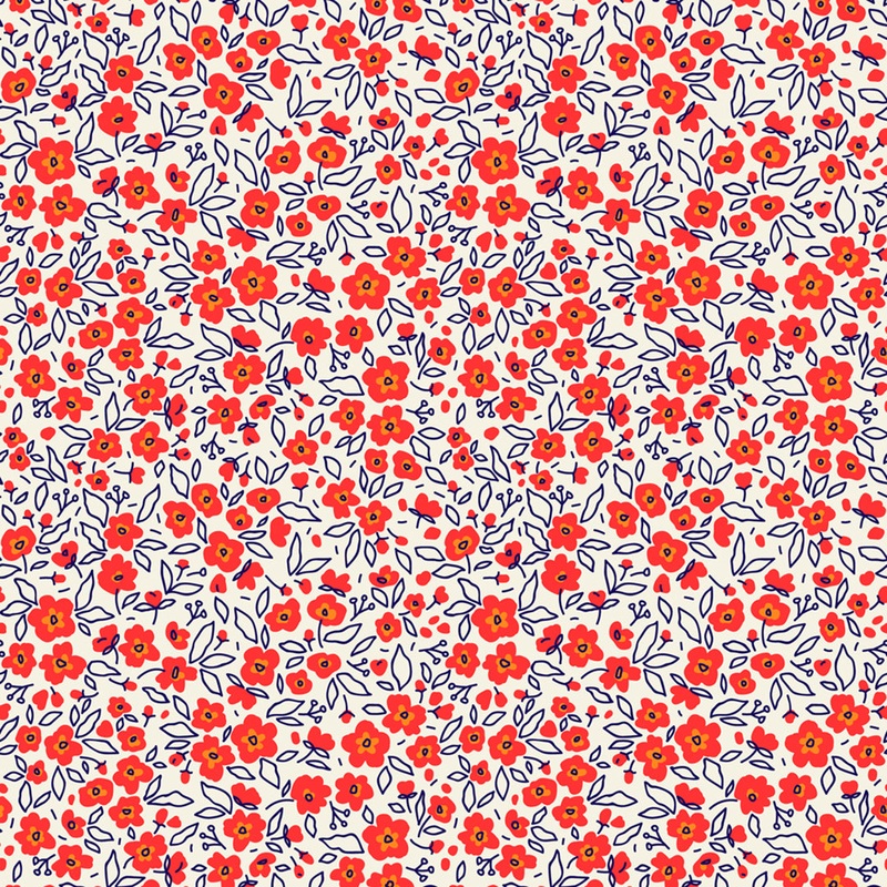 Red/ Orange Tiny Floral  100% Quilting Cotton Fabric by the Yard