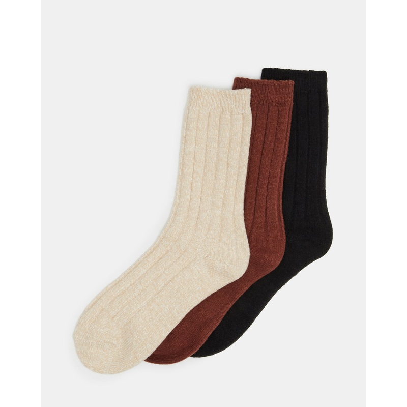 3 PACK BOOT SOCKS TAN MULTI