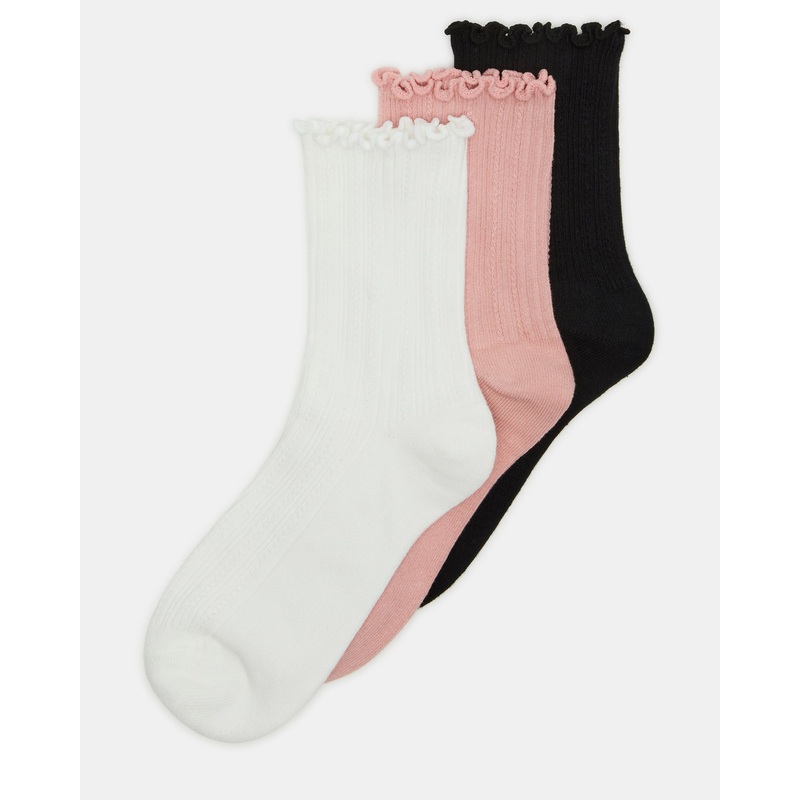 3 PACK LETTUCE EDGE RIBBED SOCKS MULTI