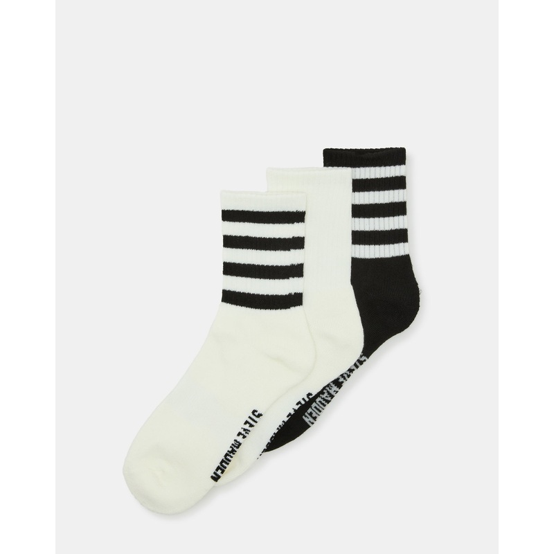 3 PACK STRIPED CREW SOCKS IVORY
