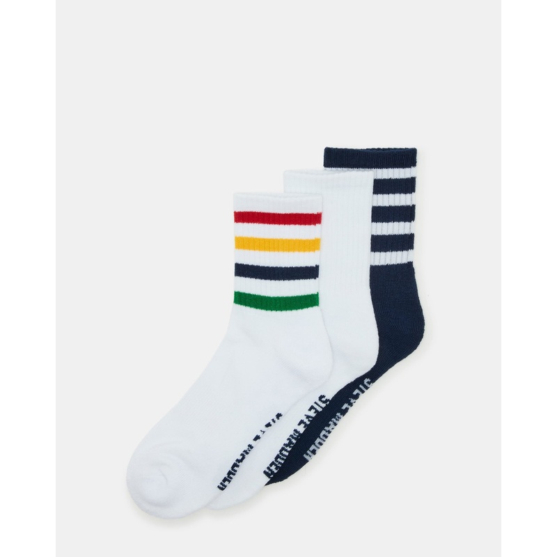 3 PACK STRIPED CREW SOCKS WHITE MULTI