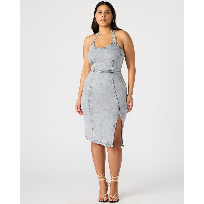 GIA DENIM DRESS LIGHT GREY