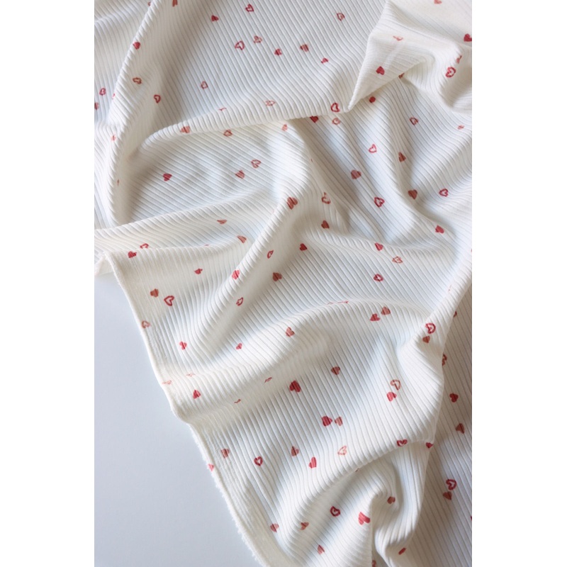 Tossed Hearts on Ivory Yummy 4×2 Rib Knit