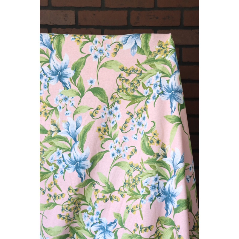 Blue Blossoms on Pink 100% Cotton Jersey