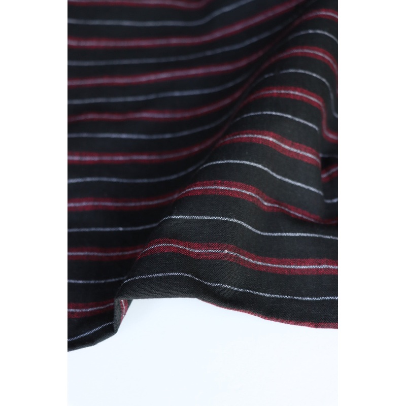 Black/Cherry/White Horizontal Stripe Heavyweight Handwoven Cotton & Khadi