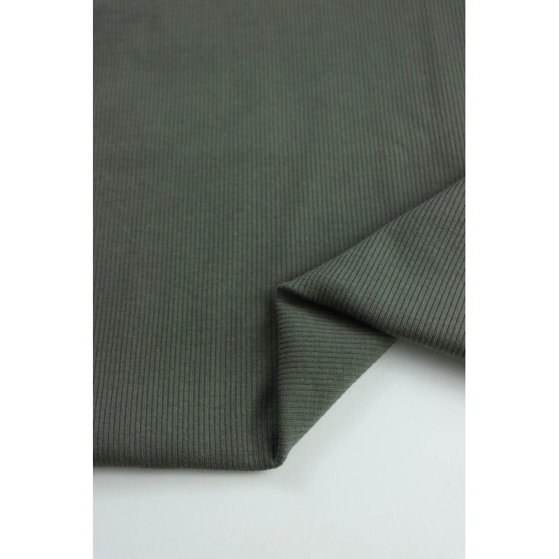 2YD 22IN REMNANT; Dusty Olive Cotton Spandex 2×1 Rib Knit