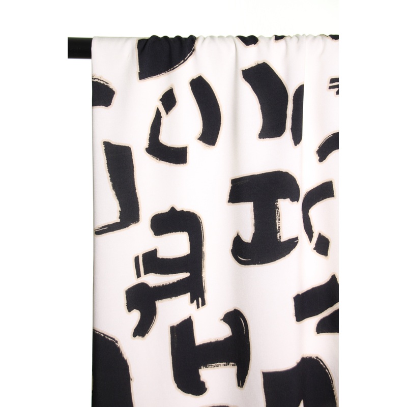 Black Geometric Blocks on Ivory Rayon Viscose | Atelier Jupe | By The Half Yard