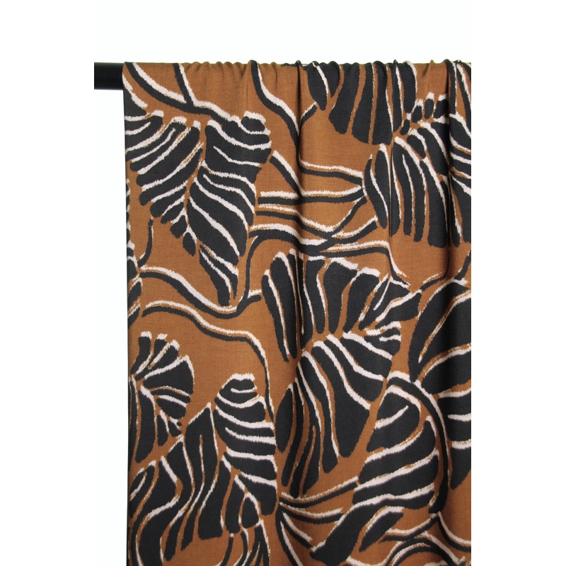 Black Leaves on Pecan Rayon Viscose | Atelier Jupe | By The Half Yard