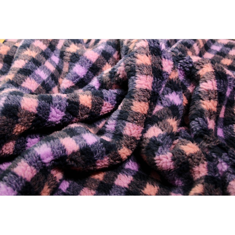 Purple/Navy 3/4 Check Cozy Thick Teddy Fleece | Atelier Jupe | By The Half Yard