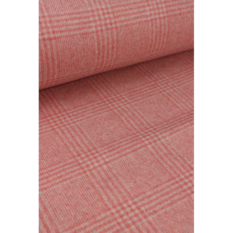 Red Blush & Linen Plaid Melton Double Weave Wool | By The Half Yard