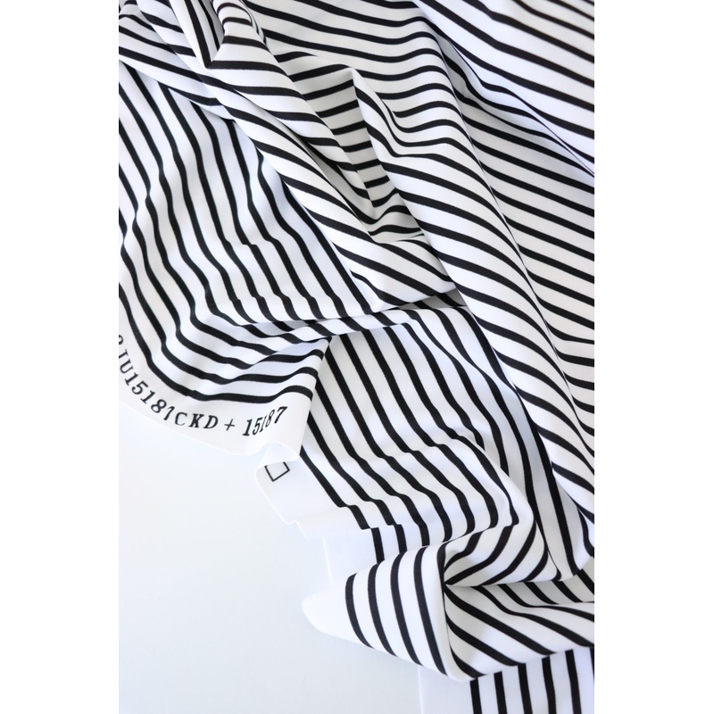 1/4 Ivory & 1/8 Black Vertical Stripe Nylon Spandex Tricot | Designer Deadstock