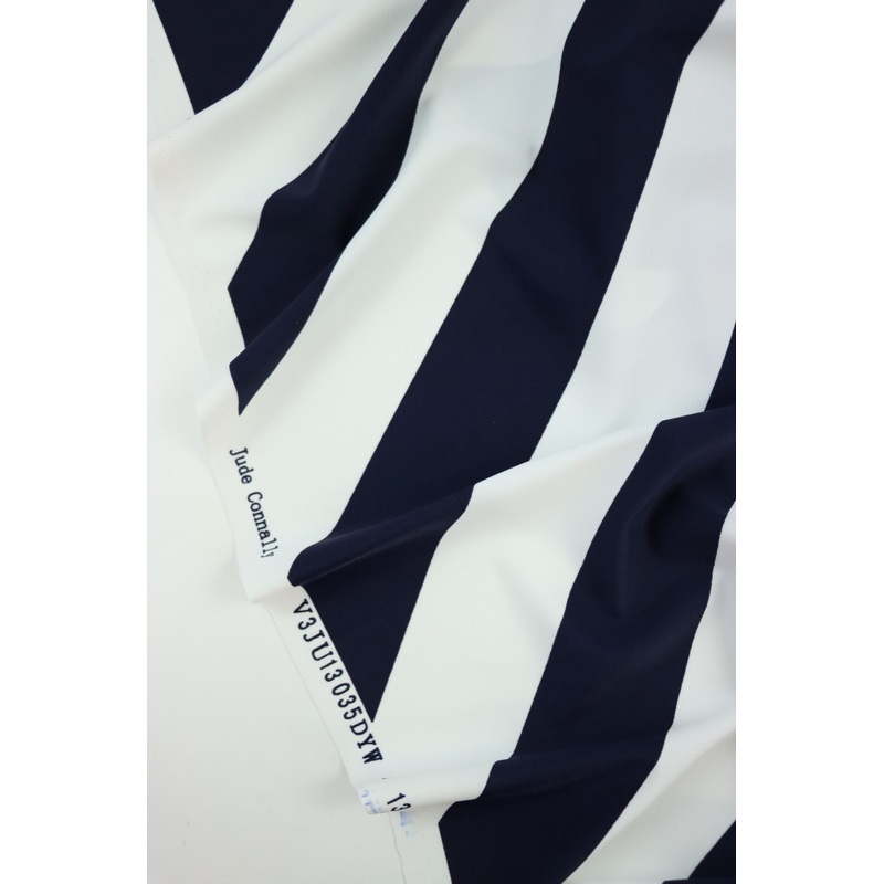 1YD PRECUT; Navy/White Diagonal Stripe Nylon Spandex Tricot | Designer Deadstock
