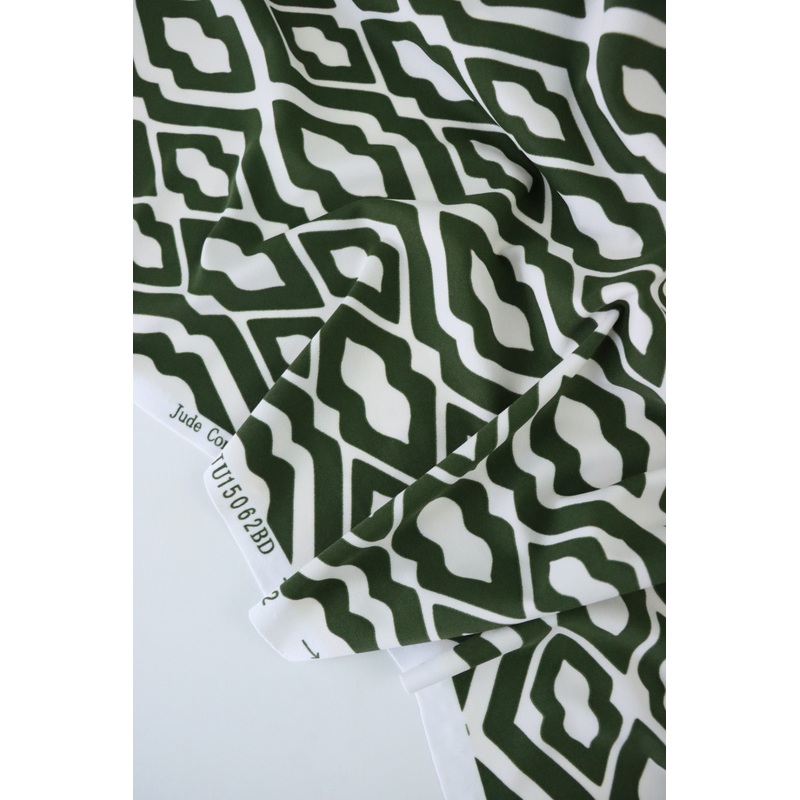 1YD PRECUT; Olive & Ivory Squiggle Diamonds Nylon Spandex Tricot | Designer Deadstock