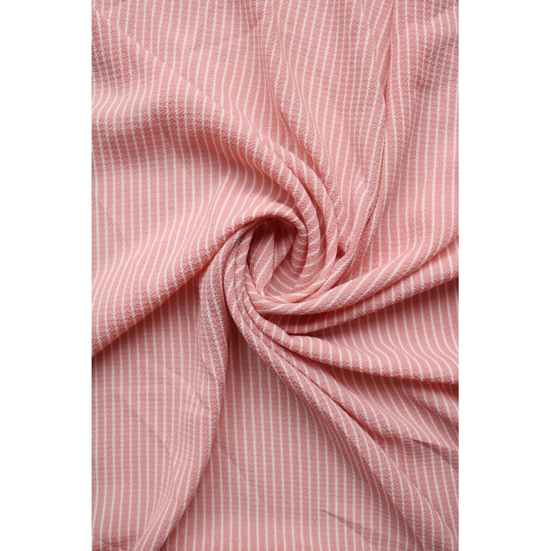 2YD PRECUT; Peachy Pink & Ivory Vertical Stripe Ghost Crepe