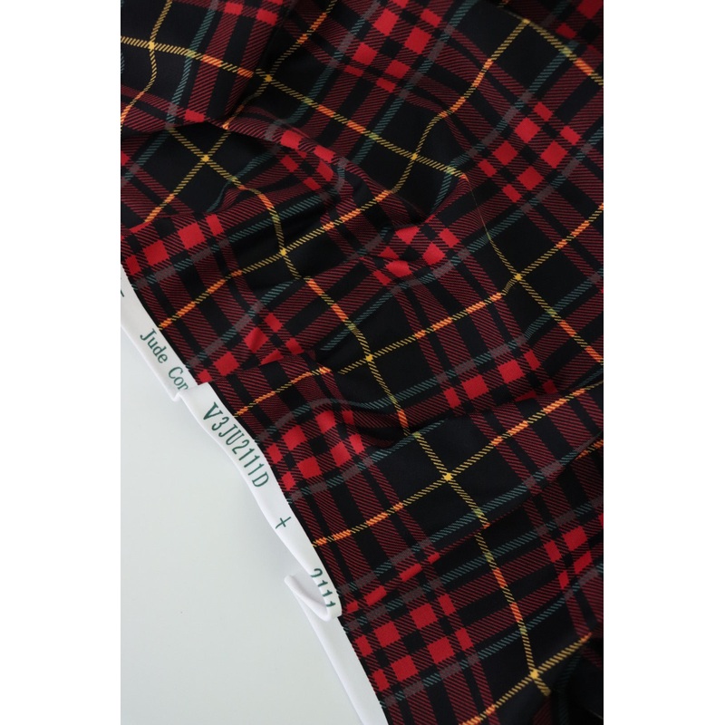 Black/Ruby/Yellow/Hazy Mint Plaid Matte Nylon Spandex Tricot | Designer Deadstock